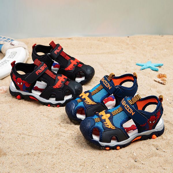 

2020 summer new spider man children's sandals small boy soft bottom middle big boy korean beach shoes handsome, Black;red