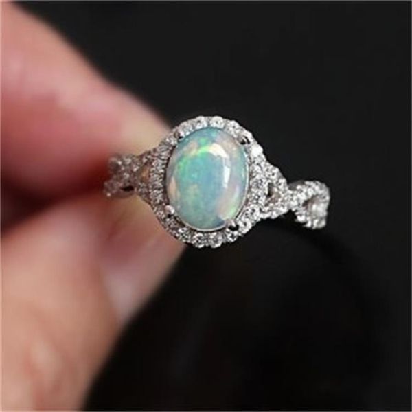 Eleganter Regenbogen-Opal-Ring, modischer weißer CZ-Hochzeitsschmuck, mit Roségold gefüllte Verlobungsringe für Frauen