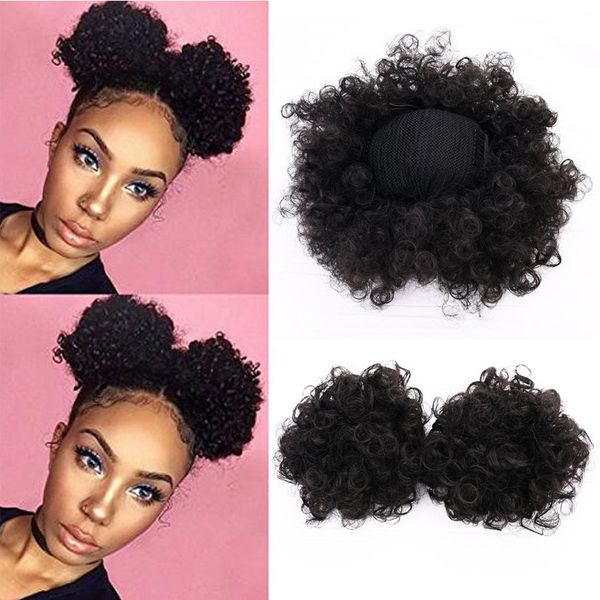 

high puff africa curly wig ponytail drawstring short afro kinky tail clip in on synthetic curly hair bun ornament