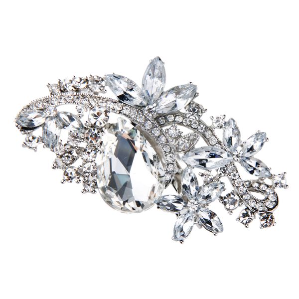 

women's rhinestone flower brooch pin 9 x 6cm clear, Gray