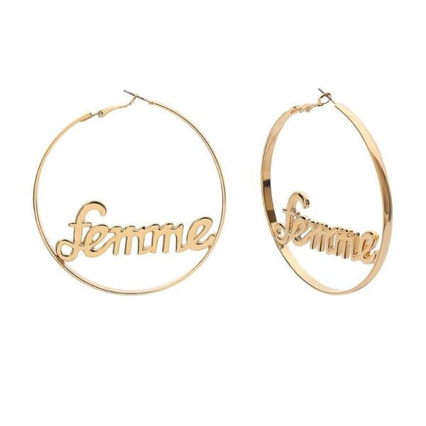 

women's geometric femme baby letter hollow hoop circle earrings, Golden;silver