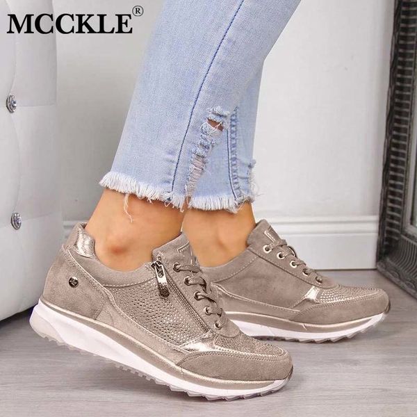 

mcckle women sneaker autumn lace up vulcanized shoes woman casual platform female sequined cloth shoes ladies flat footwear y200424, Black