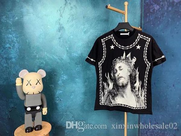 

20ss европа париж весна и лето последние высокое качество иисус портрет печати мода топ с капюшоном мягкая смесь хлопка повседневная старший, White;black