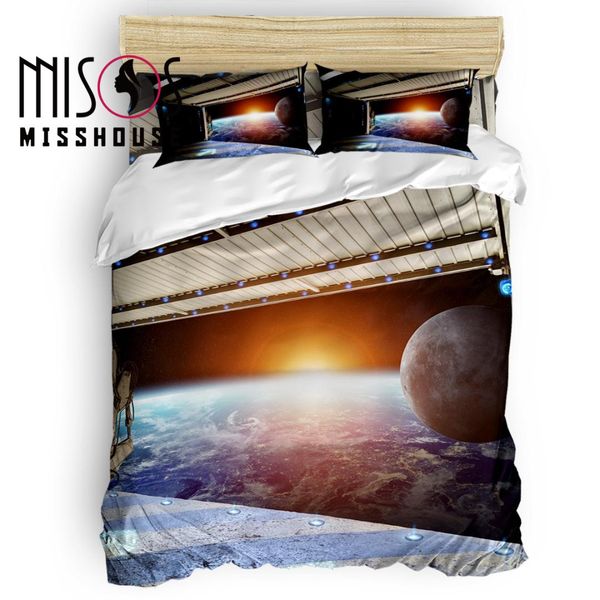 

misshouse space station universe aerospace technology duvet cover set bed sheets comforter cover pillowcases 4pcs bedding sets