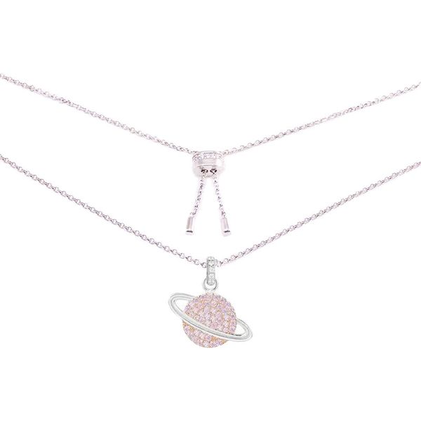 

European and American crystal set Galaxy Gold Star Necklace Pink Saturn sweater chain bone chain pendant factory wholesale