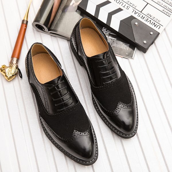 

mens fashion party banquet dresses soft pu leather bullock shoes pointed toe gentlemen brogue shoe, Black
