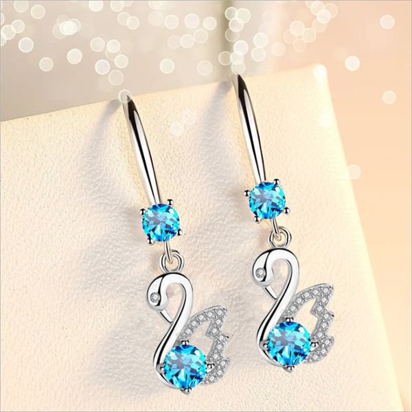 

blaike 925 sterling silver filled dangle earrings for women blue/white/pink zircon cute swan earrings engagement jewelry gifts