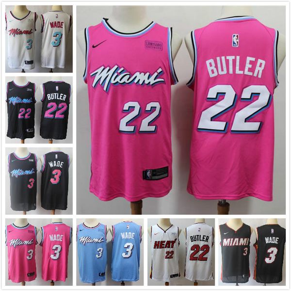

mens 3dwyane wade 22 jimmy butler jersey 14 tyler herro stitched vancouver nba miami heat basketball jerseys vintage pink red black