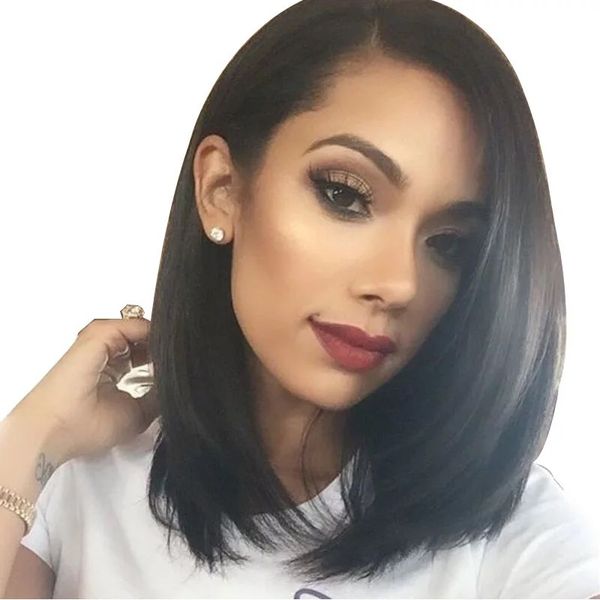 Shoulder Length Synthetic Inclined Bangs Women Fluffy Natural Wig Hairline For Black Women Heat Resisstant Ladies Short Straight Hair Wig Best Quality