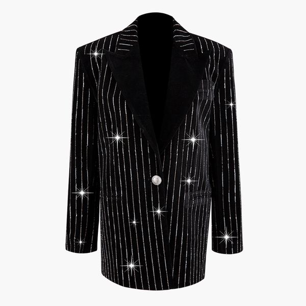 

vertical bar, drill, blingbling, heavy industry, long sleeve, lapel, one button suit, women's luxury c1209, White;black