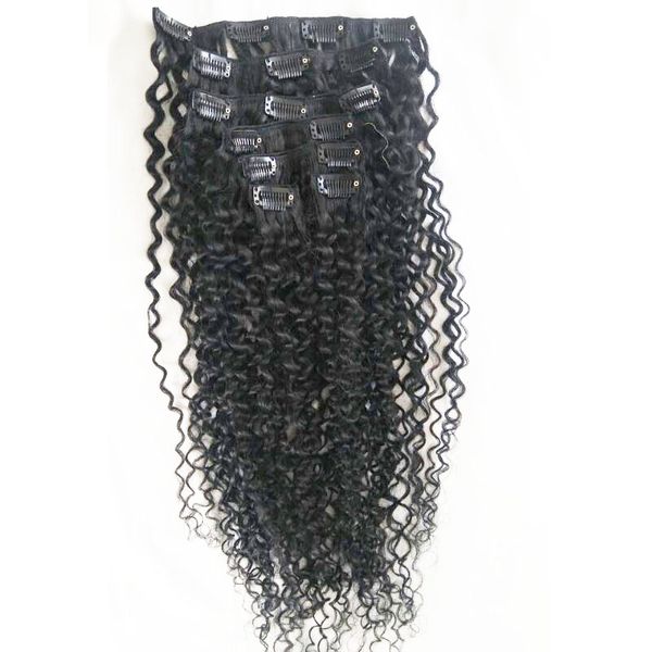 Capelli vergini mongoli Clip per capelli ricci afro-americani afroamericani nelle estensioni dei capelli umani 100 grammi clip di colore nero naturale ins, DHL gratuito