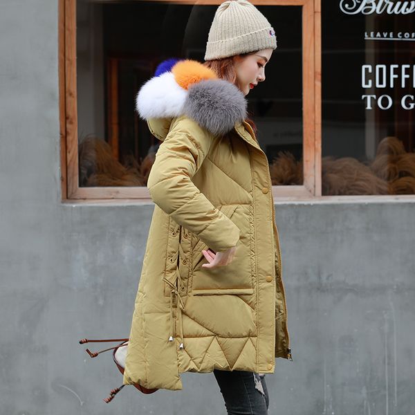 

2019 new winter jacket women coat warm slim thick long parkas good quality color fur collar hooded for women coats female jacket, Tan;black