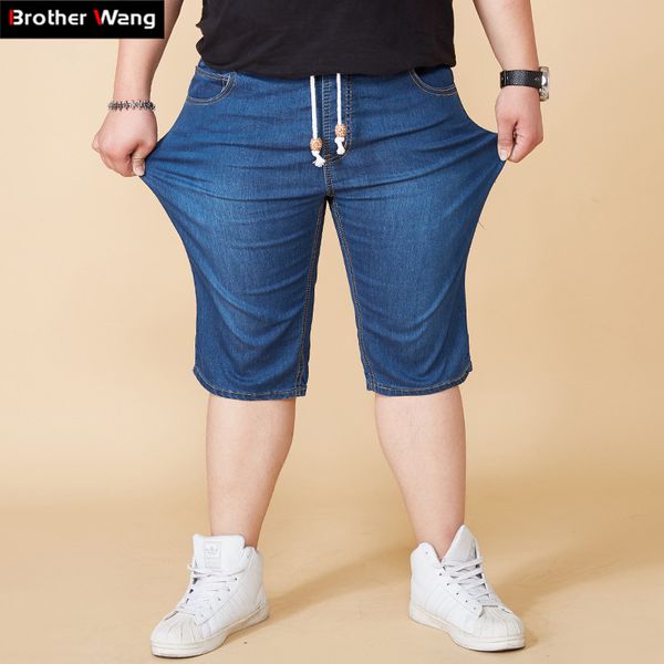 

plus size denim shorts 2019 new summer men's casual stretch denim shorts fashion straight loose jeans brand pants 42 44 46 48, Blue