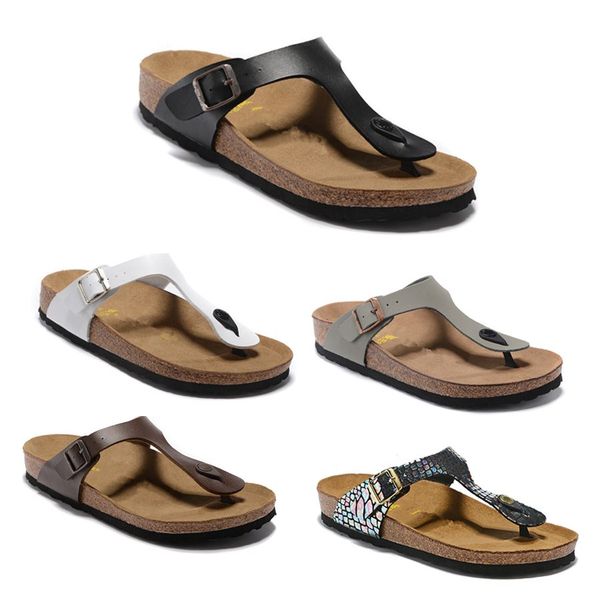 

mayari arizona gizeh 2020 designer flip flops summer men women flats sandals cork slippers print mixed beach sandals fur slides 34-46, Black