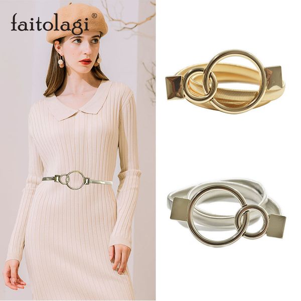 

двойное кольцо круг пояс дамы платье пояса stretch золото женщины металл thin chain дизайнер женский waistband ceinture femm, Black;brown