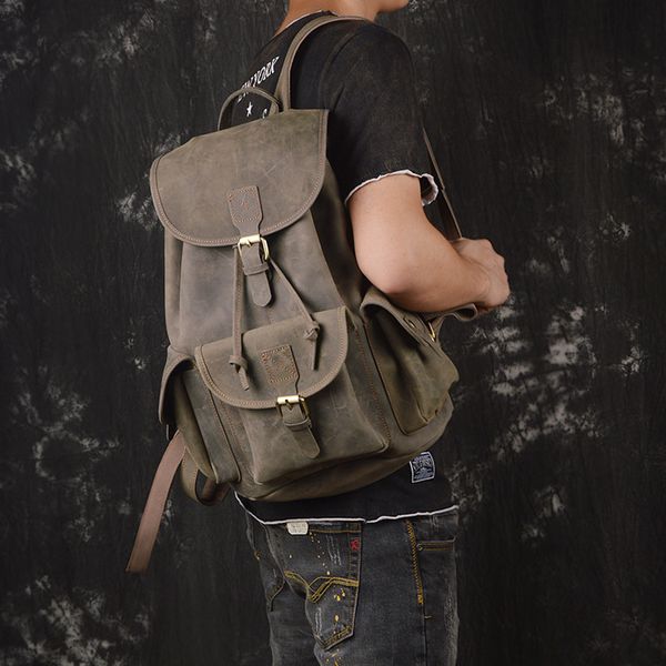 

cowhide retro personality ladies with shoulder bag crazy horse leather outdoor travel men's backpack