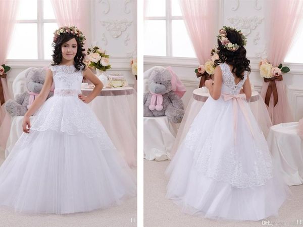 

lace appliques beading flower girl dresses 2020 sleeveless weddings beading sashes ball gown first communion dresses for girls, Red;yellow