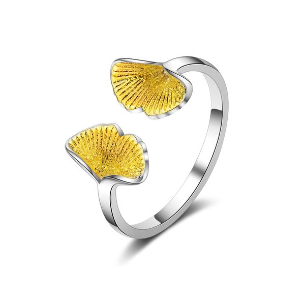 

jz250 senz shi ring womens japanese-style simple ginkgo open ring ring artsy leaves index finger, Silver