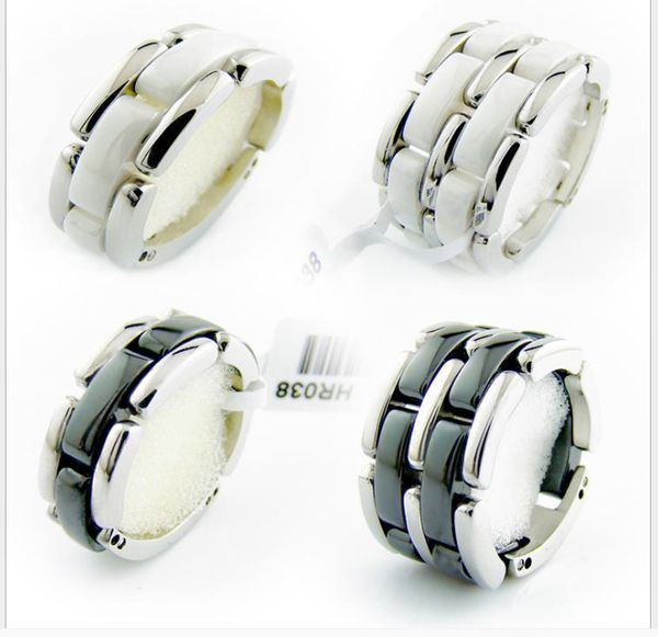 

double row black and white ceramic ring double row ceramic tail ring, Silver