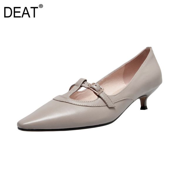 

deat] 2020 sharp toe shallow belt buckle simple sweet pu leather single thin heels shoes women new spring autumn fashion 10f445, Black