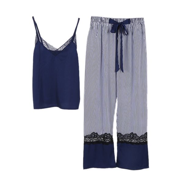 

новый горячая весна осень дамы femme шелк без рукавов длинные брюки сексуальная из двух частей кружева женщины пижамы наборы пижамы костюмы, Blue;gray