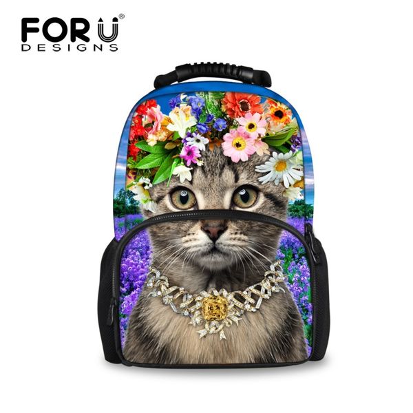 

cute cat printing backpack 3d animal women rucksack for travel large felt children girls floral school bagpack mochila t200514