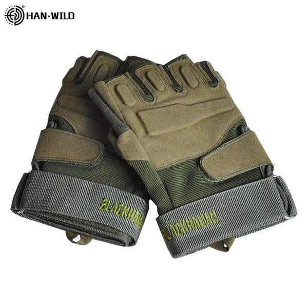 

han wild tactical fingerless gloves hiking gloves army paintball combat fight hard knuckle half finger, Black