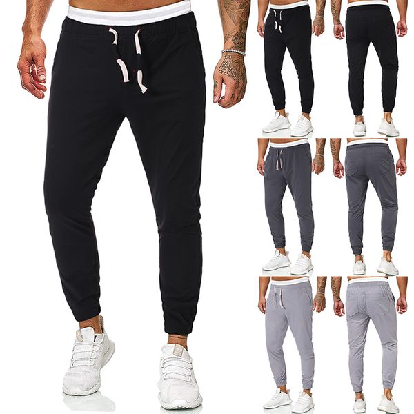 

pencil pants autumn new style men's fashion solid color full length sweatpants, Black
