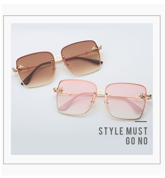 

retro square 2020 new fashion bee square sunglasses women fashion designer shades black metal frame gradient retro glasses men points uv400, White;black