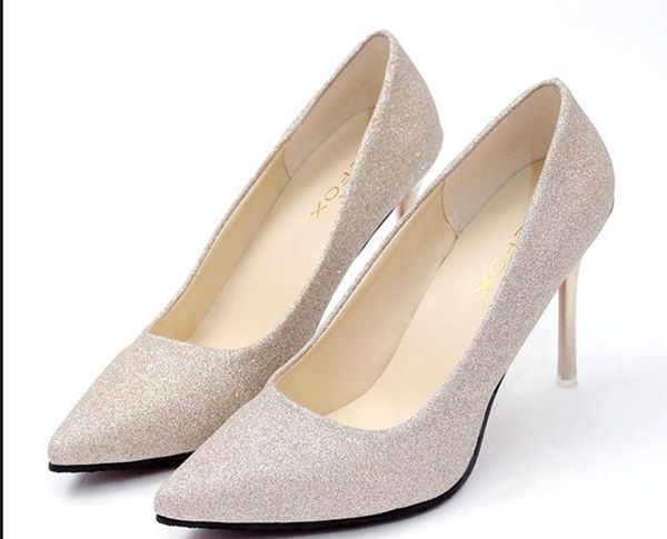 

2018 sequined cloth women's shoes in spring and autumn with new style high-heeled pointed end fine heel, Black