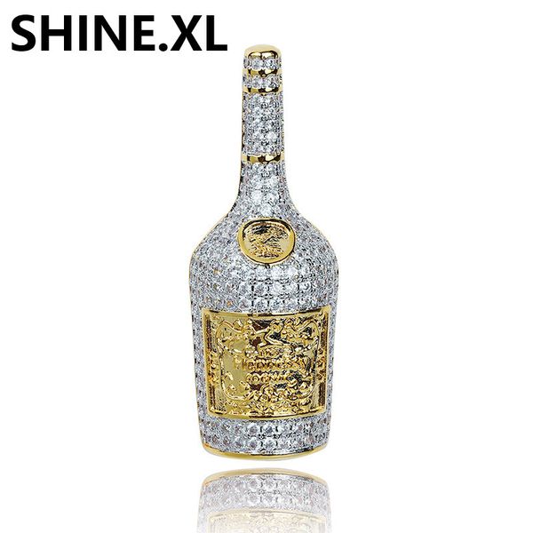 

18k gold plated whisky wine bottle pendant necklace iced out cz mens hip hop jewelry street style gift jewelry, Silver