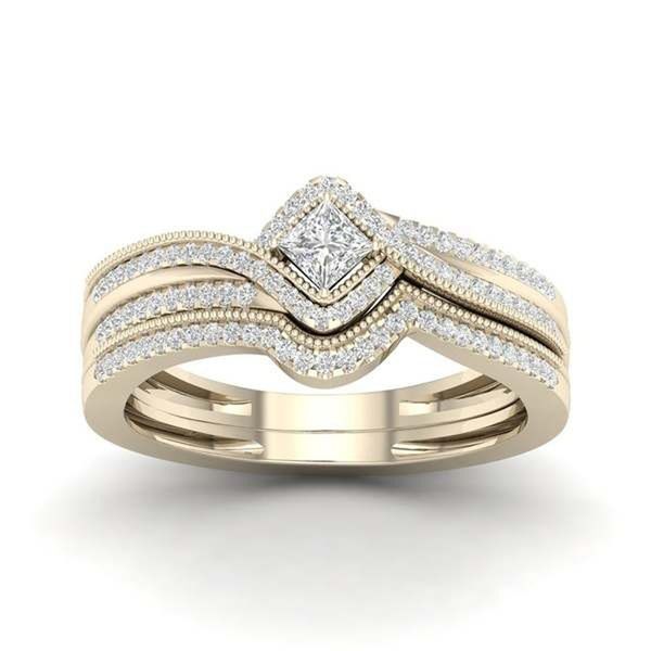 

gold rose gold silver color sparkling square zircon princess ring set wedding engagement party jewelry bague femme, Slivery;golden