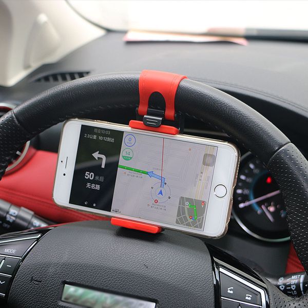 

universal auto car steering wheel clip mount holder rubber band for iphone 8 7 7plus 6 6s samsung xiaomi huawei mobile phone gps