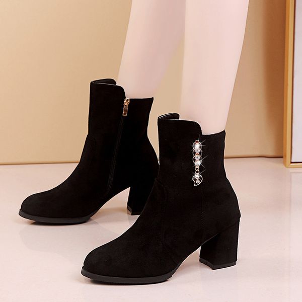 

new autumn winter ankle boots women boots flats suede british style vintage rhinestone side zipper high