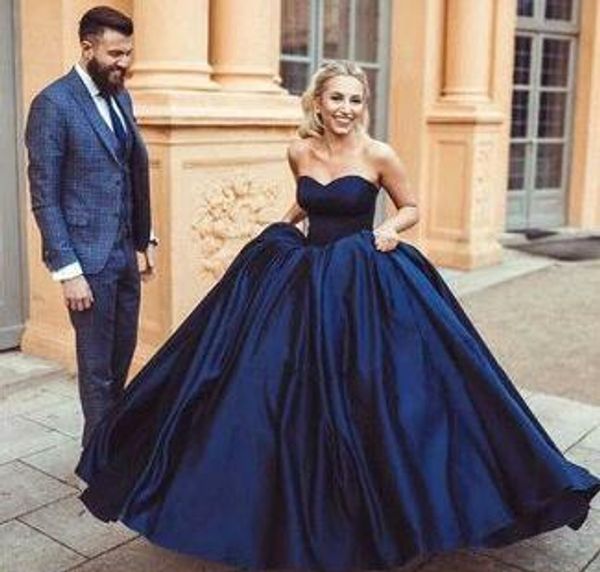 

graceful sweetheart neckline satin navy blue prom dresses with court train ball gown prom dresses lace up back winter formal dresses, Black