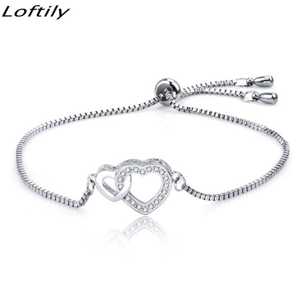 

heart chain bracelet bangles for women lover stainless steel daily gift zircon pulseira love bracelet accesorios mujer, Black