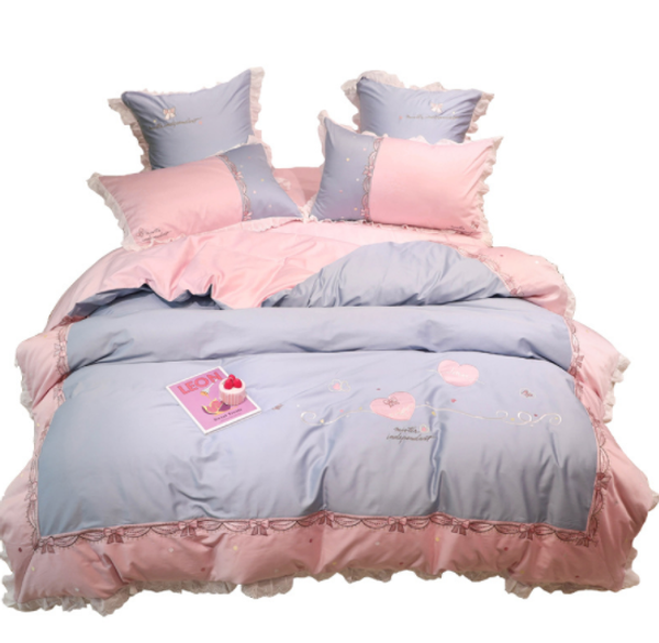 

korean korean princess wind 60 cotton four-piece cotton girl heart bow