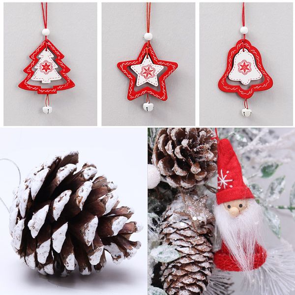 

christmas tree ornament wooden hanging pendants gifts santa claus snowman tree toy doll hang decorations for home