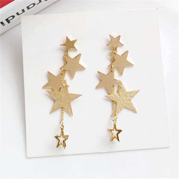 

fashion pentagram pearl earrings female temperament joker long stud earrings stars golden tassels for women, Golden;silver