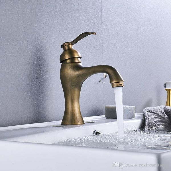 

classic single handle one hole antique brass wall mounted basin faucet dual cross handles ceramic base