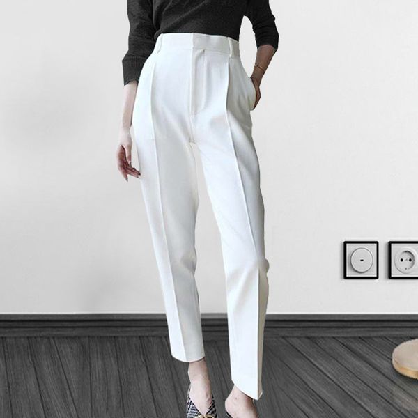 

high waist pants women spring autumn ankle length women casual suit pencil pants trousers, Black;white