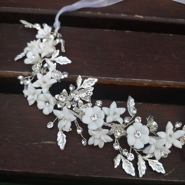 

delicate silver leaf bridal vine crown handmade porcelain flower headband uxury wedding headpiece brides hair jewelry 2019 y200409, Slivery;golden