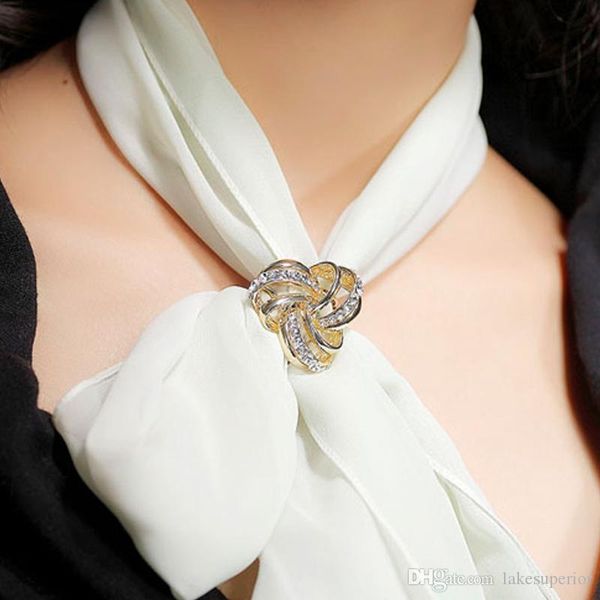 

women rhinestone silk scarf buckle simple style shawl ring clips tricyclic scarves clip wholesale price high quality, Gray