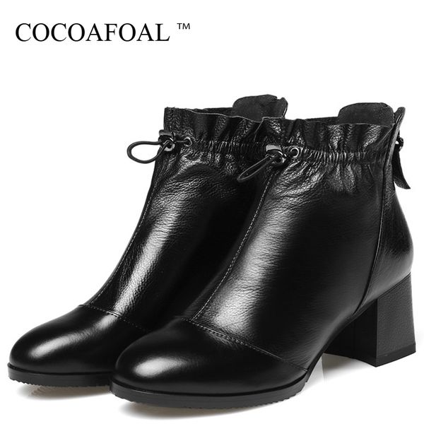 

cocoafoal reindeer winter women real leather single shoes woman high heels laarzen leather laarzen, Black