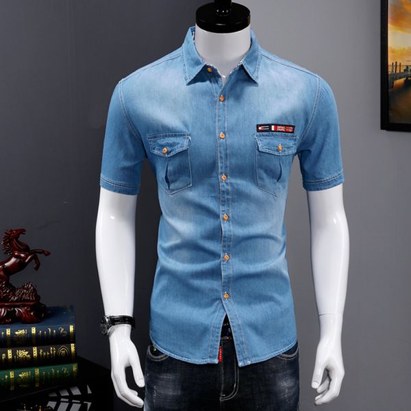 

мужские рубашки хлопок slim fit dress рубашка джинсовая желтая летняя с коротким рукавом высокое качество мода корейский стиль размер  l xl, White;black