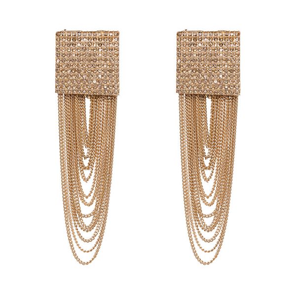 

fashion large geometric crystal dangle earrings for women bohemian charm layer metal tassel drop earrings party hanging jewelry, Silver