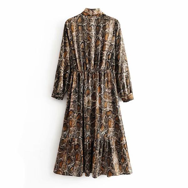 

леди мода змея печати рубашка платье галстук бабочка воротник с длинным рукавом свободные платья стрейч талия длина до колен плиссированные, Black;gray