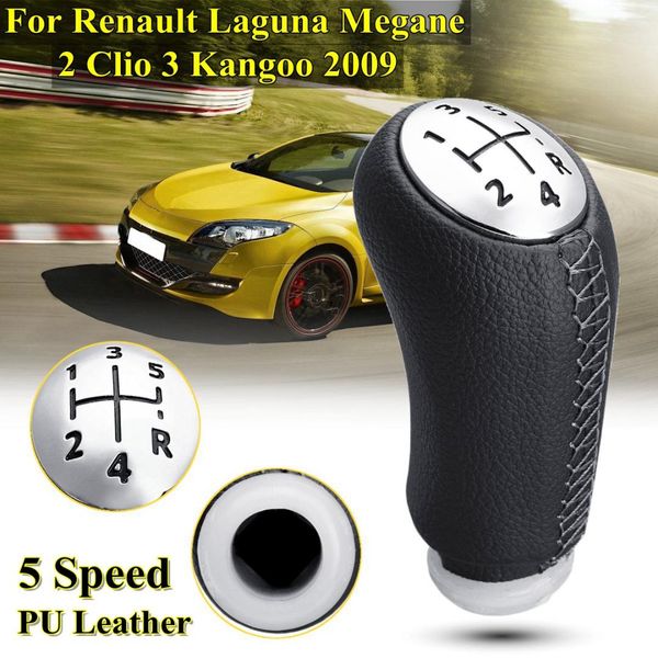 

1 pcs leather gloss macolor 5 speed car gear shift knob head stick for laguna megane 2 clio 3 2003-2009 kangoo 2009