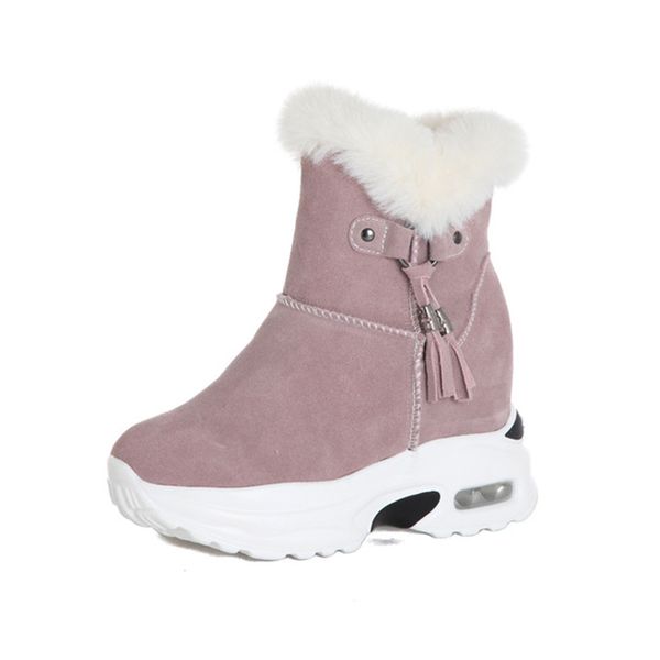 

snow boots for women 2019 winter genuine leather ankle boots hidden heel ladies shoes warm plush woman winter fur snow boot, Black