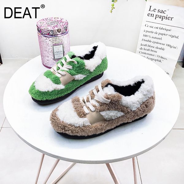 

deat] 2019 round toe shallow bandage mixed colors velvet lambswool casual flat shoes women new autumn winter fashion 10e681, Black